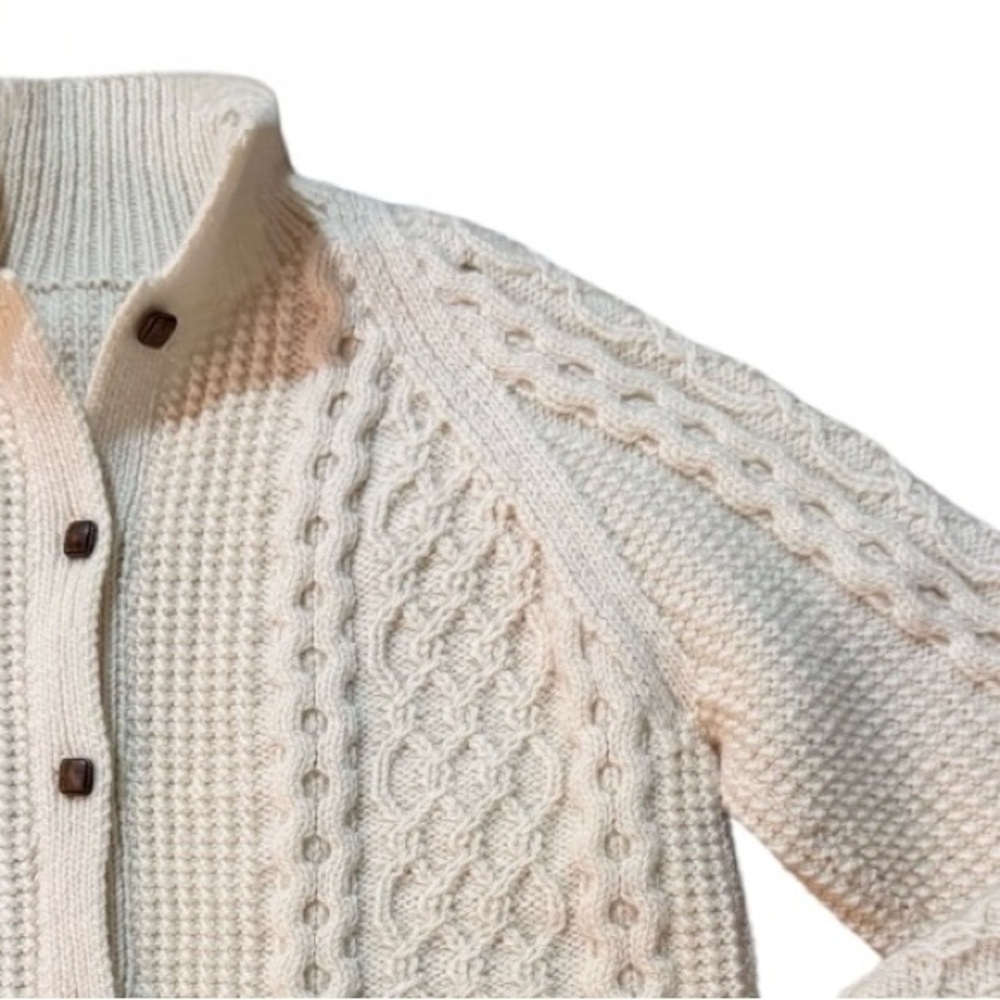 Vintage Irish Fisherman Style Cable Knit Wool Cardigan - Picture 2 of 4